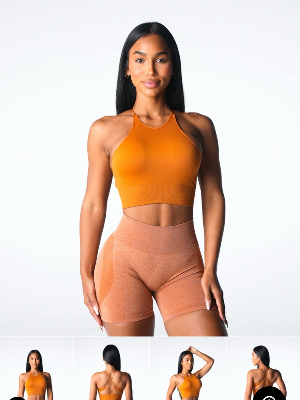 NVGTN Orange Crop Top and High-Waist Bike Shorts Set - Picture 4 of 8
